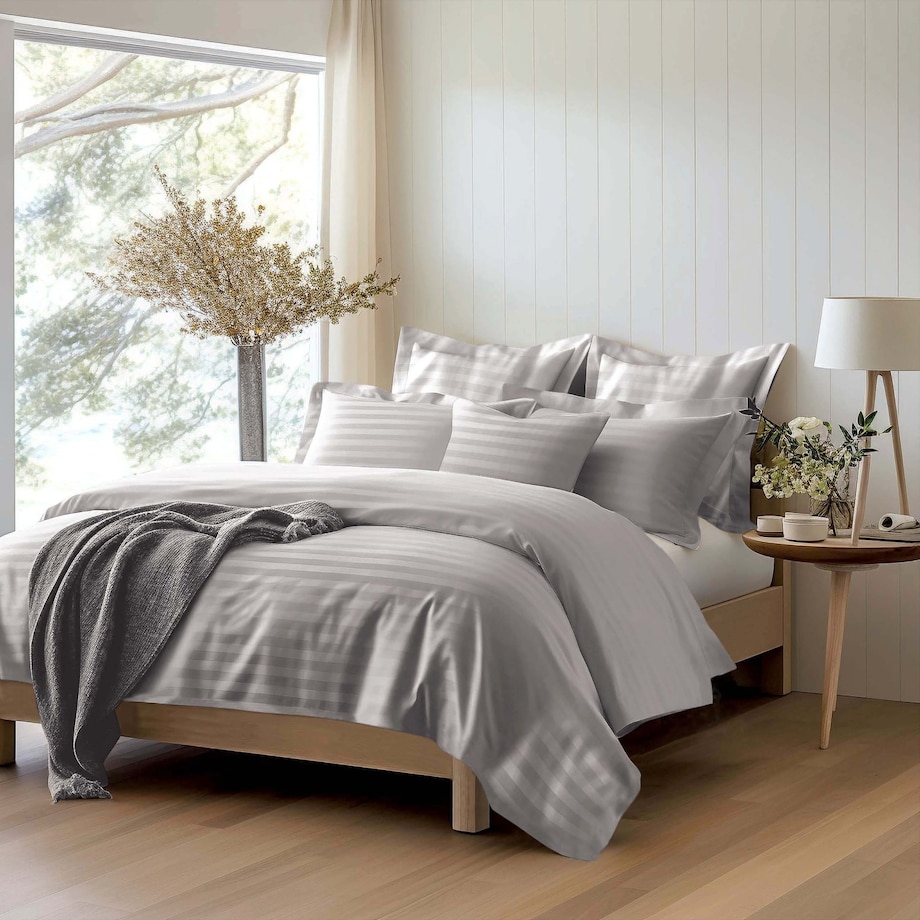 Pościel bambusowa satyna bawełniana 160x200 Bamboo paski, szara