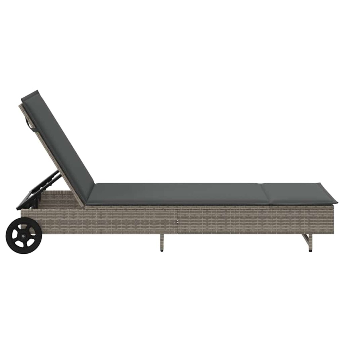 vidaXL Leżak na kółkach, z poduszką, szary, polirattan