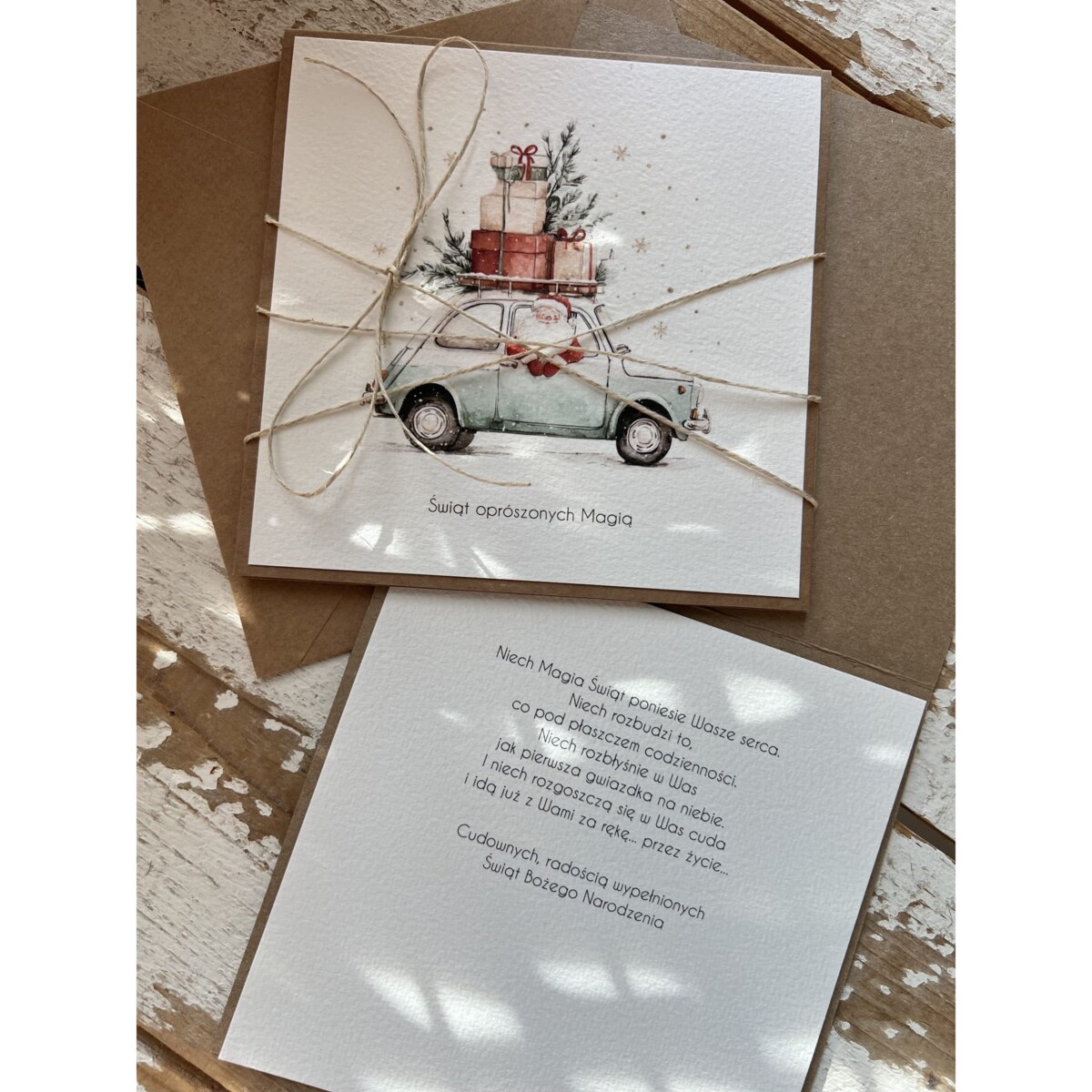 Kartka świąteczna ręcznie robiona na Boże Narodzenie - Mikołaj -życzenia świąteczne od serca
