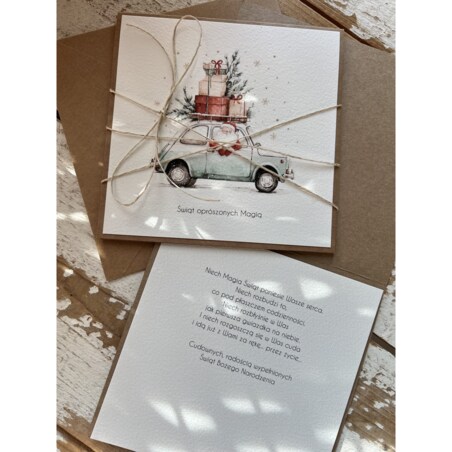 Kartka świąteczna ręcznie robiona na Boże Narodzenie - Mikołaj -życzenia świąteczne od serca