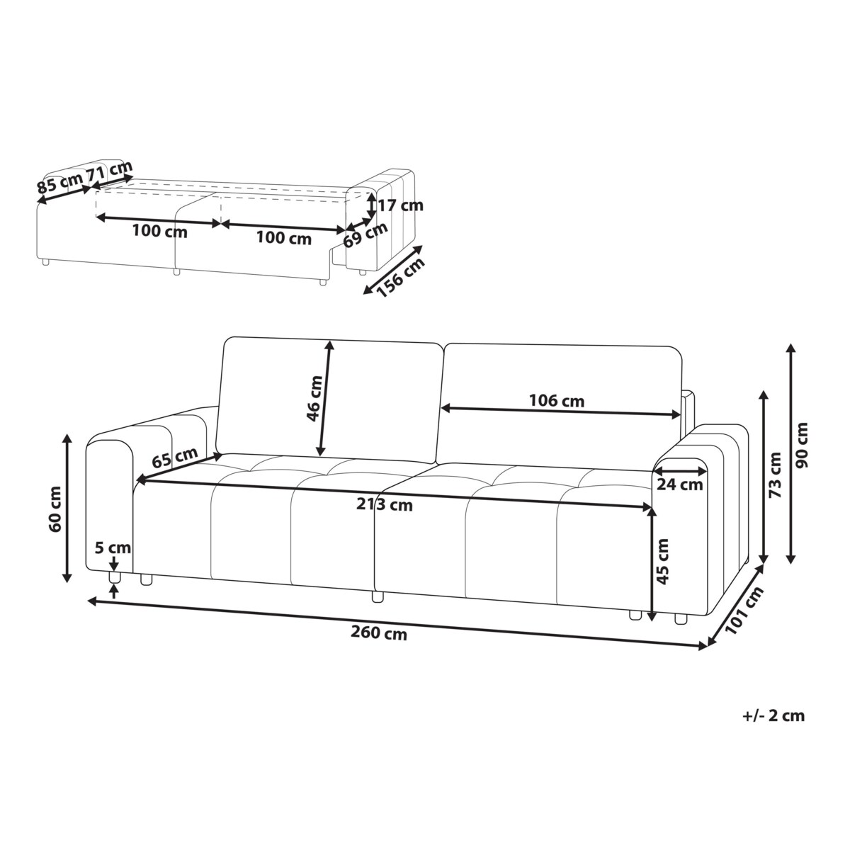 Sofa 3-osobowa rozkładana z pojemnikiem beżowa INNVIK