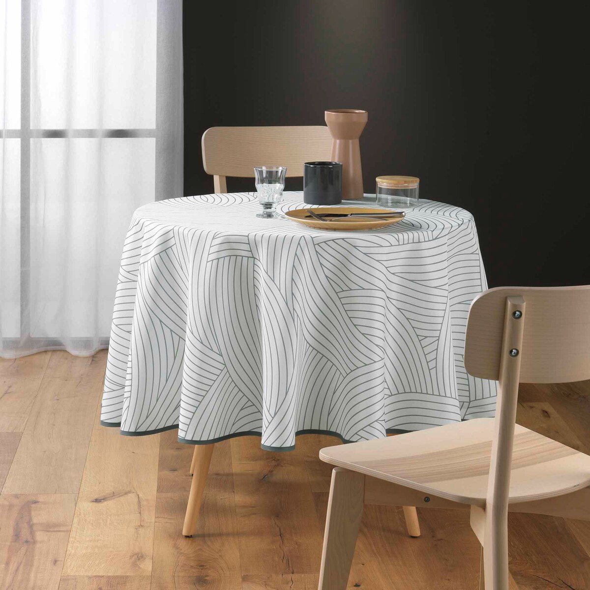 Okrągły obrus poliestrowy z nadrukiem LINEA, Ø 180 cm