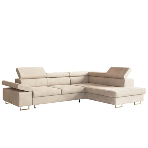 Narożnik ALEX z regulowanymi zagłówkami, prawostronny-Matt Velvet beżowy