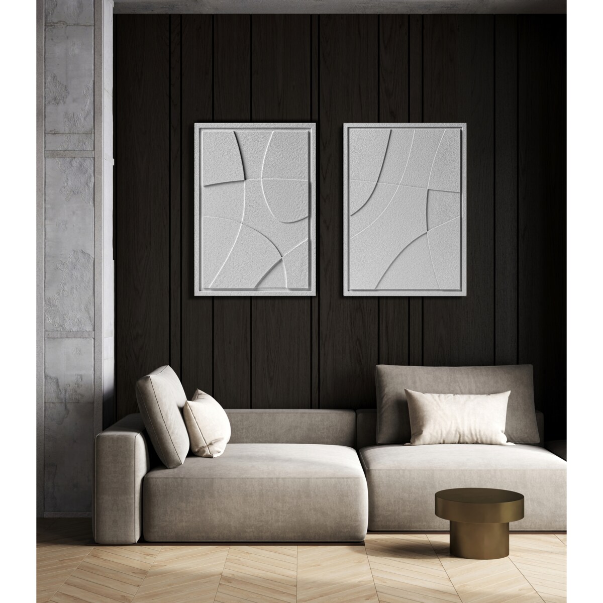 Zestaw 2 Obrazy 3D 50x70cm Abstract – Dekoracje ścienne z Tynku Naturalnego, Milky Grey, Minimalistyczne Reliefy