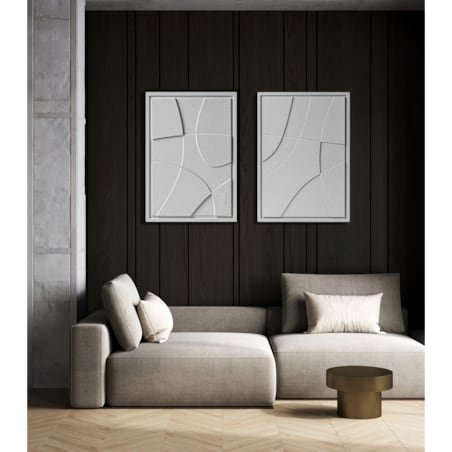 Zestaw 2 Obrazy 3D 50x70cm Abstract – Dekoracje ścienne z Tynku Naturalnego, Milky Grey, Minimalistyczne Reliefy