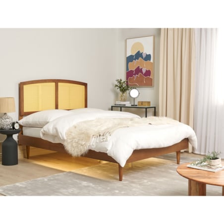 Łóżko LED Rattan VARZY 140 x 200 cm Brązowy