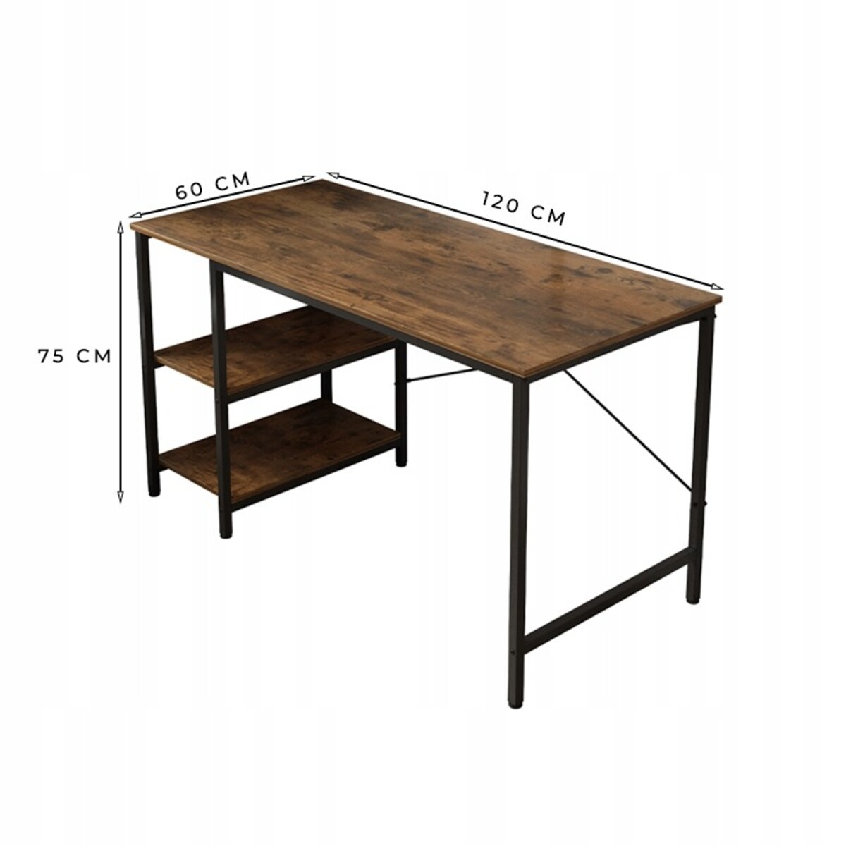 Biurko komputerowe metalowe gamingowe loftowe industrialne 2 półki 120 cm