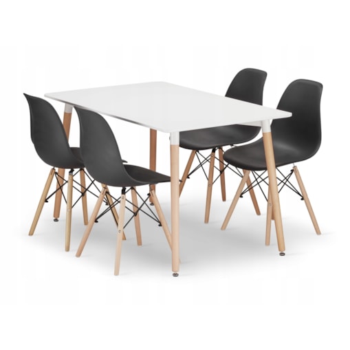 Zestaw Stół Do Jadalni Kuchni Salonu Biura Prostokątny Adria 120X80 Biały + 4 Krzesła Osaka Czarne