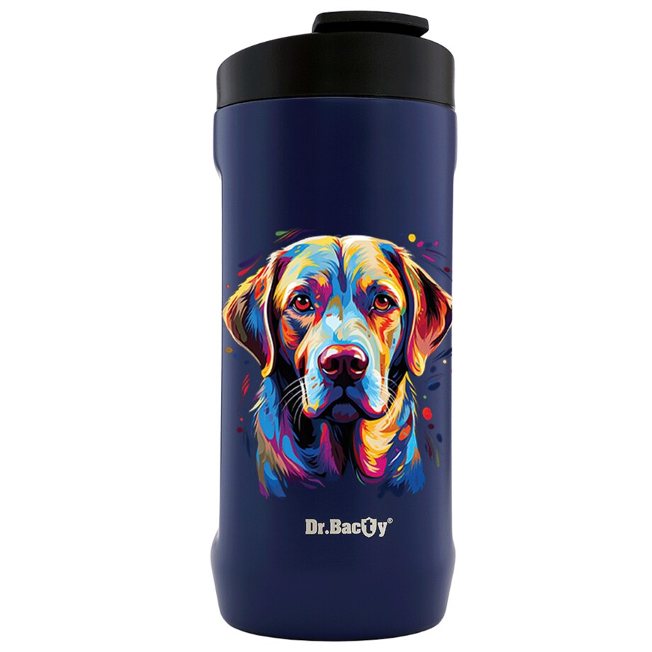 Kubek termiczny na kawę 2w1 Dr.Bacty Notus 360 ml - granatowy - Pies