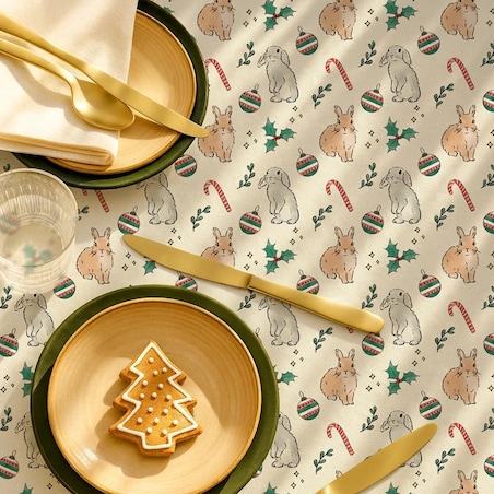 Obrus świąteczny - Akwarelowe króliczki świąteczne - 140x140