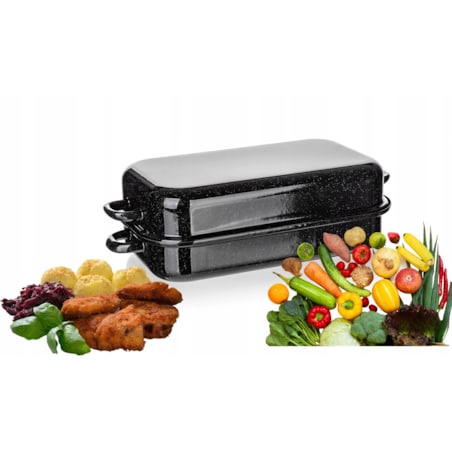 BRYTFANNA prostokątna emaliowana 35cm pokrywa do pieczenia na prezent 2w1