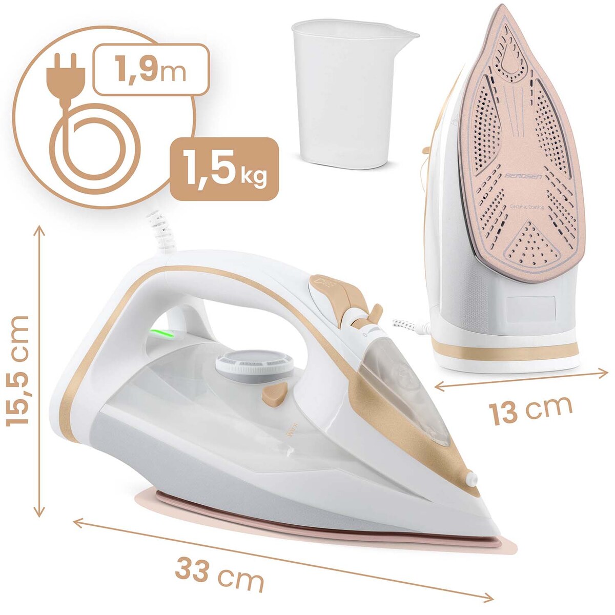 Żelazko parowe 3000W ceramiczna powłoka praca w pionie Berdsen 333000