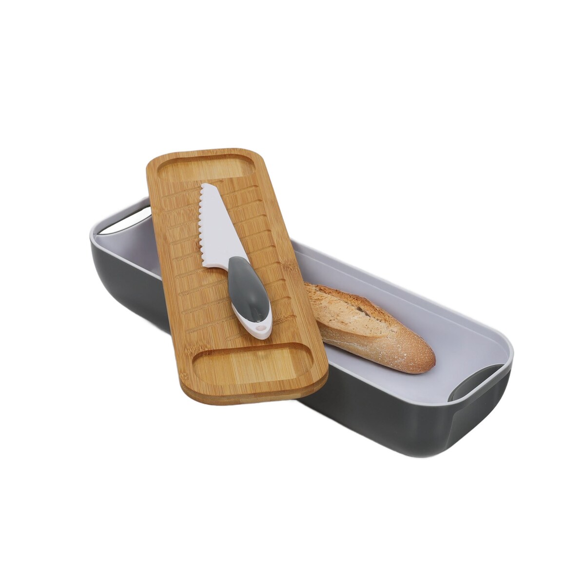 Chlebak z bambusową pokrywką, w zestawie z nożem