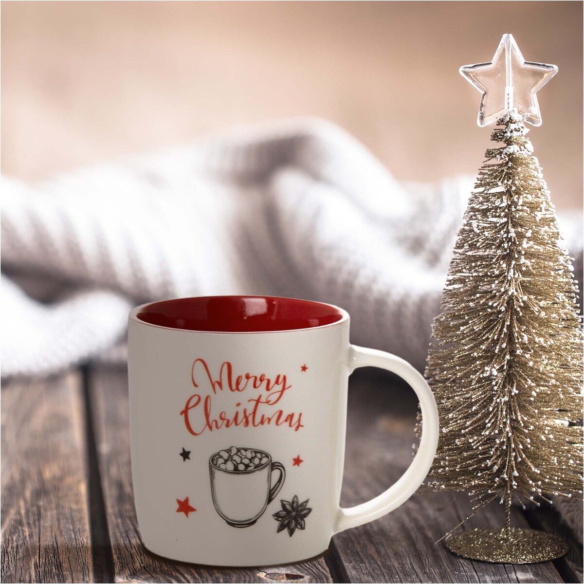 Kubek Świąteczny Na Prezent Ceramiczny Boże Narodzenie 370 Ml Biały Ceramiczny Filiżanka