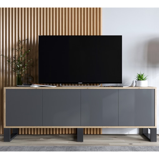 Szafka RTV Loft Komoda Industrialna Dąb Wotan Grafit MAT 150 cm