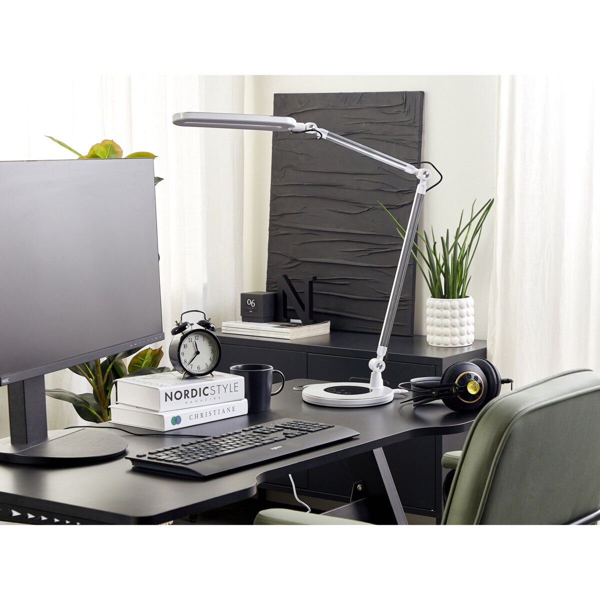 Lampa biurkowa LED metalowa srebrna GRUS