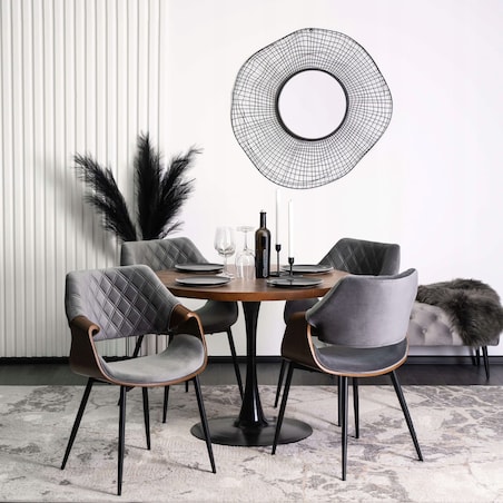 Krzesło Tapicerowane Welurowe Loft DAKOTA Drewno Gięte Szare Do Salonu