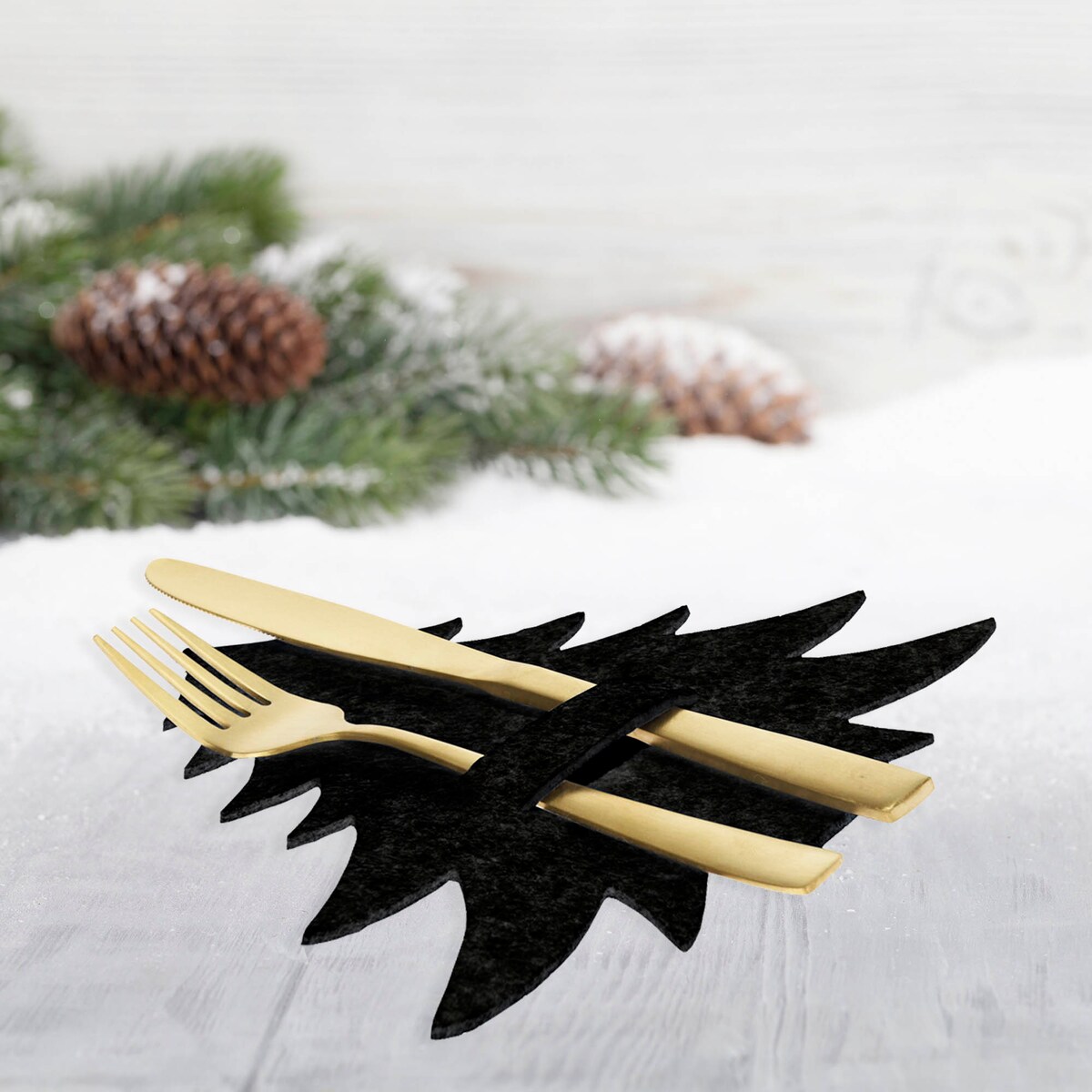 Etui Na Sztućce Świąteczne Podkładki Filcowe Zestaw 4 Sztuki Choinka Czarne