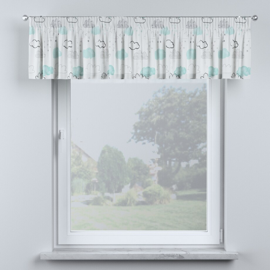 Lambrekin na taśmie marszczącej 390x40 ecru-niebieski