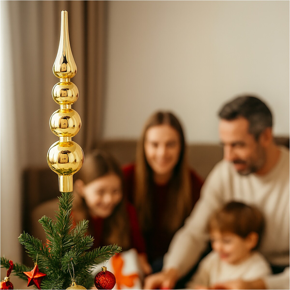 Czubek Na Choinkę Szpic Dekoracja Świąteczna Ozdobna Szklana 28 Cm Złota