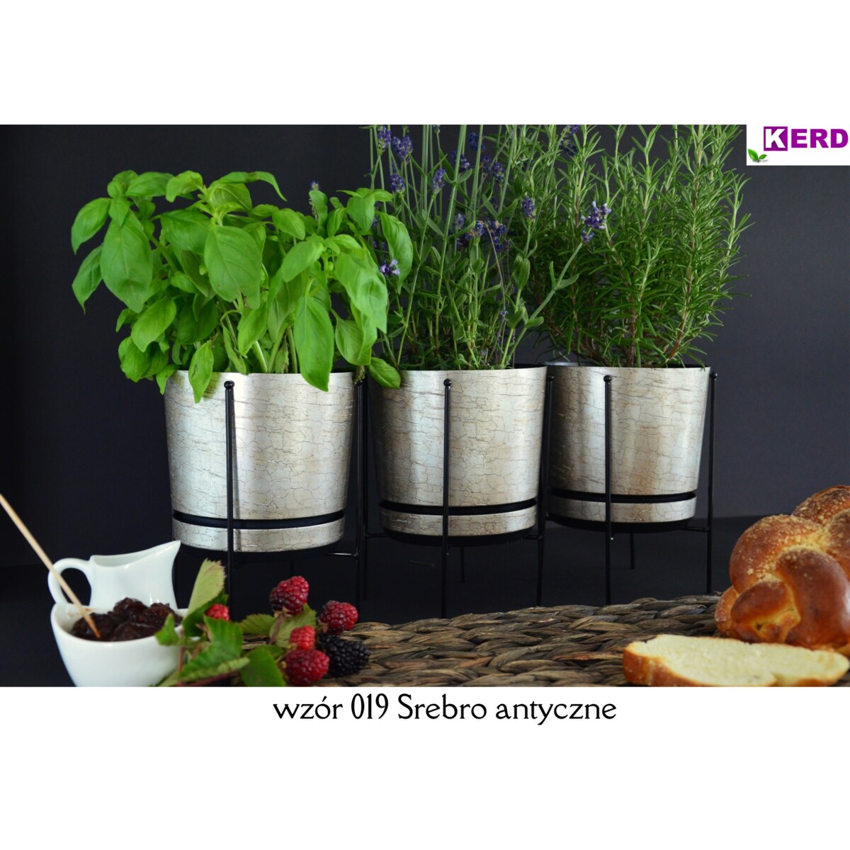 18 cm wzór ANTYCZNE SREBRO Doniczka z podstawką klasyczna rustykalna starożytna