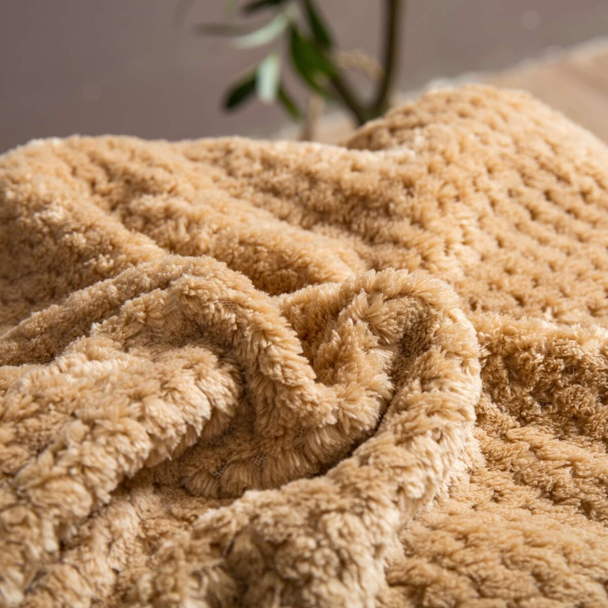 Beżowy Koc Narzuta z Mikrofibry Baranek 150x200 Sherpa