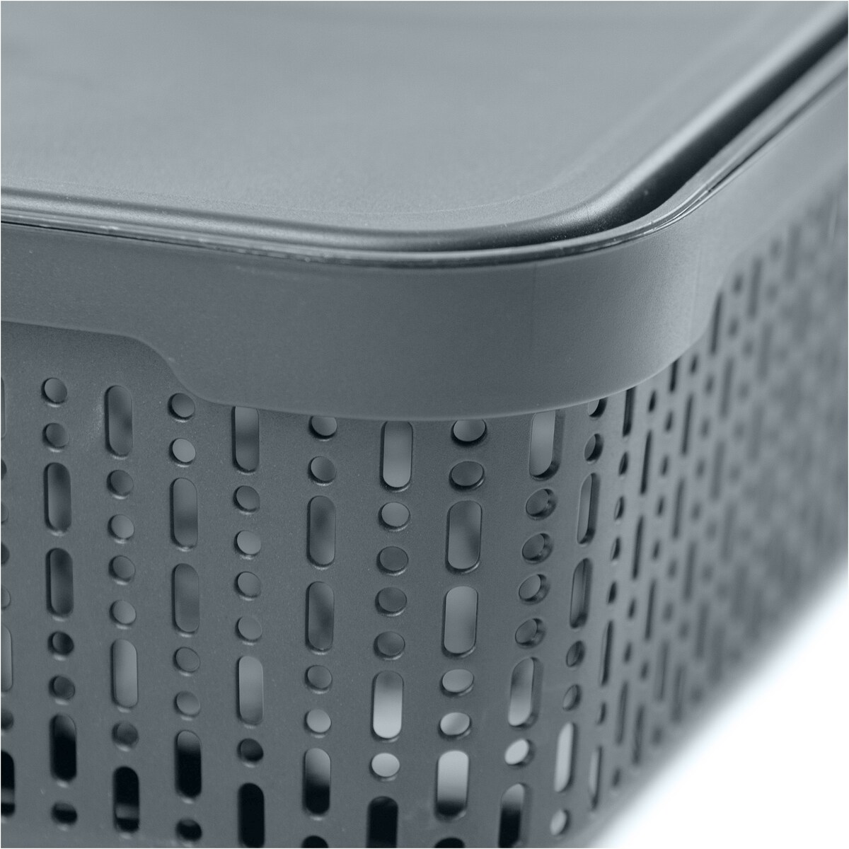 Koszyk Koszyczek Ażurowy XL Plastikowy Na Kosmetyki Do Łazienki Pojemnik Z Pokrywką Zamykany Z Dziurkami Szary