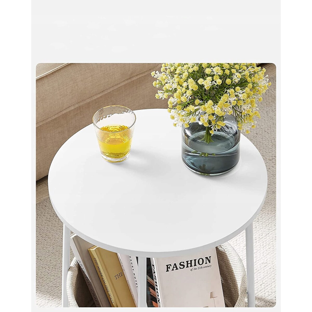 Stolik Szafka Nocna Kosz 45X50 Cm Biały, Beżowy