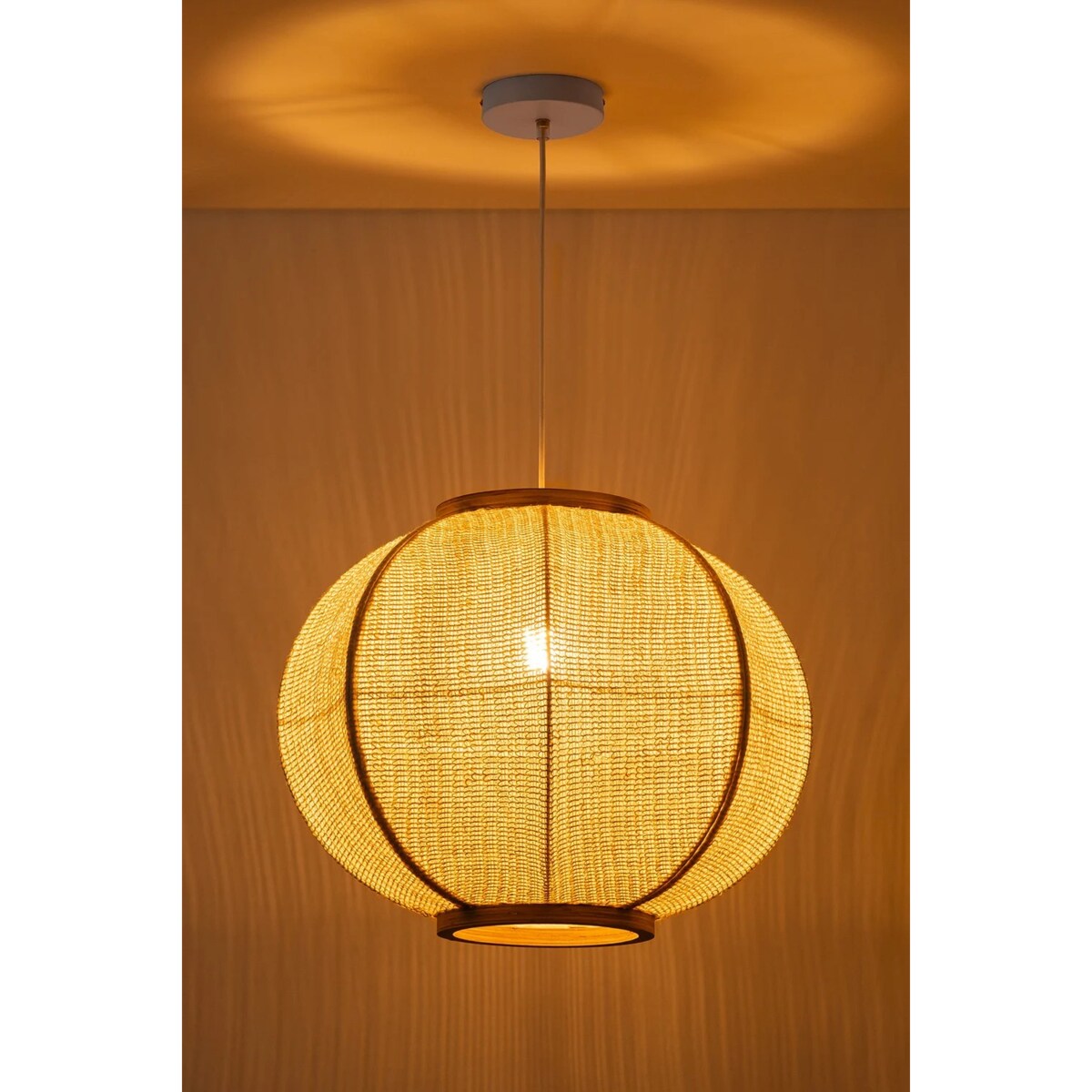 Lampa wisząca z lnu Ziyec, kremowa, Ø50 cm