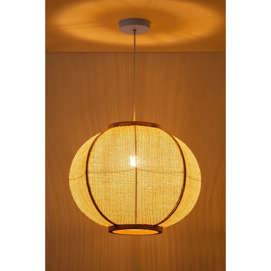 Lampa wisząca z lnu Ziyec, kremowa, Ø50 cm