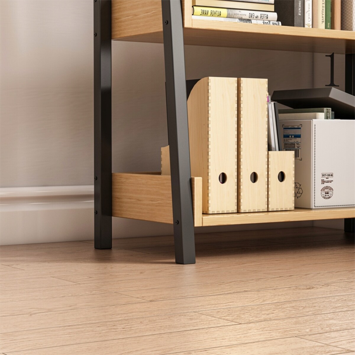 Regałna książki segregatory drabinka dębowy czarny do biura salonu loft