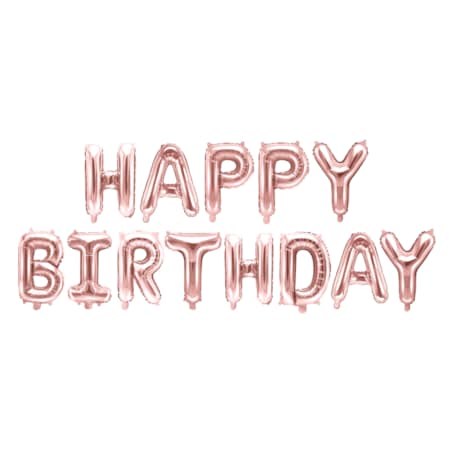 Balon foliowy Happy Birthday, 340x35cm, różowe złoto