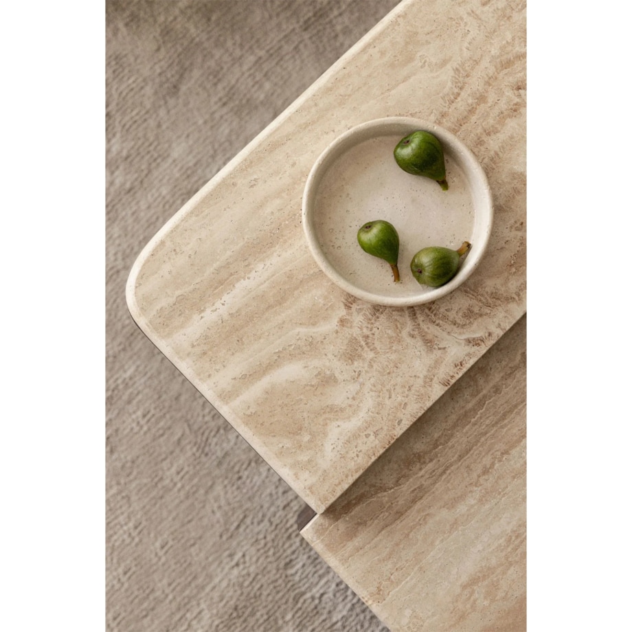 Stolik kawowy 90x90 cm z naturalnego trawertynu i drewna mango Clotsh