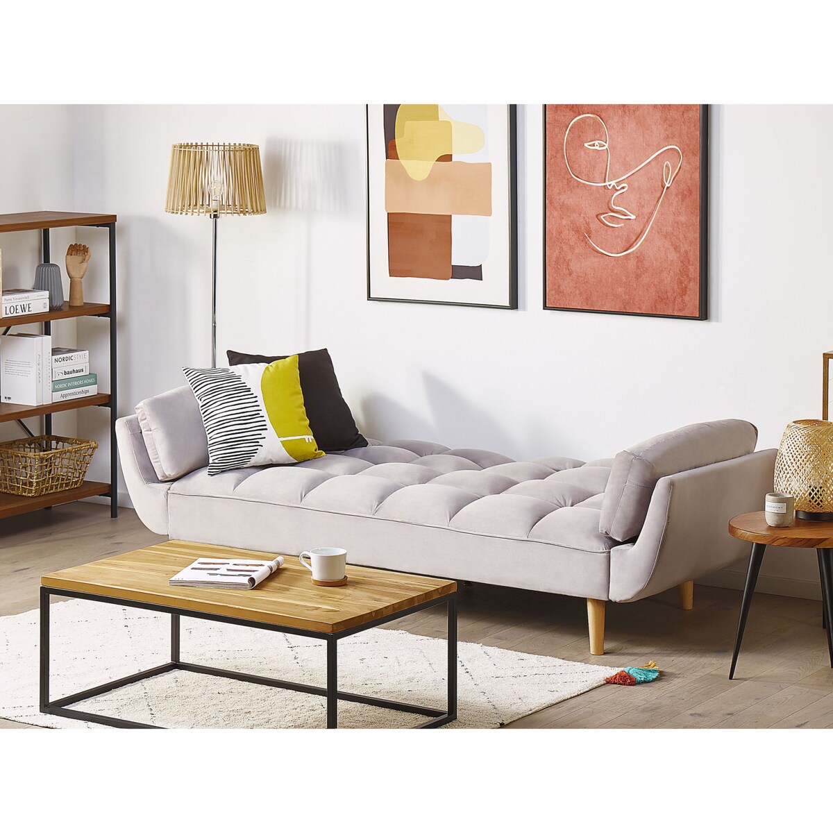 Sofa rozkładana dla 3 osób ASBY Welur Jasnoszary