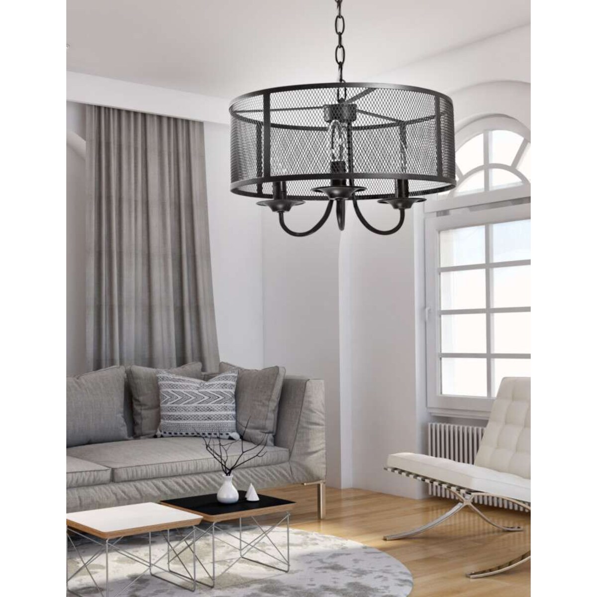 LAMPA wisząca SOHO 310866 Polux okrągła OPRAWA zwis na łańcuchu siatka loft czarna