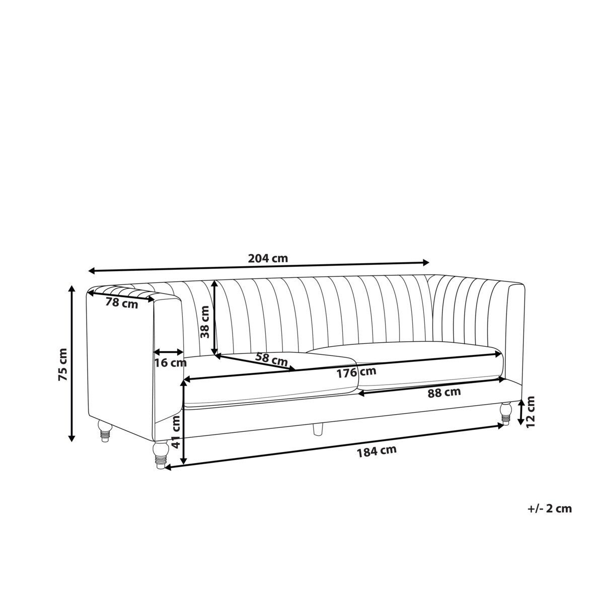 Sofa 3-osobowa welurowa czarna ARVIKA