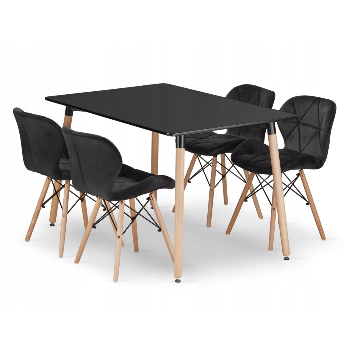 Zestaw Stół + 4 Krzesła Do Jadalni Kuchni Salonu Biura Prostokątny Czarny
