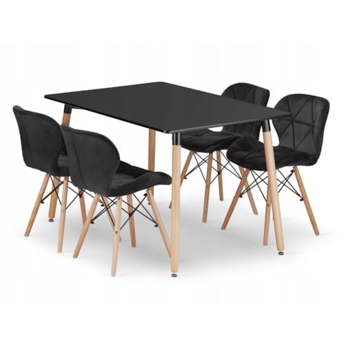 Zestaw Stół + 4 Krzesła Do Jadalni Kuchni Salonu Biura Prostokątny Czarny