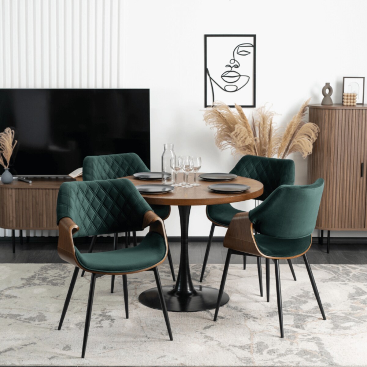 Krzesło Drewniane Tapicerowane Welurowe Loft Gięte Do Salonu Zielone Dakota