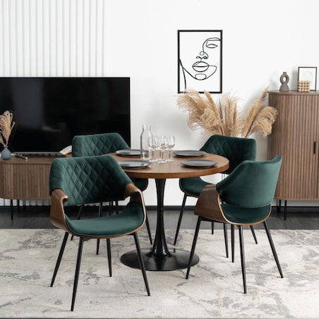 Krzesło Drewniane Tapicerowane Welurowe Loft Gięte Do Salonu Zielone Dakota