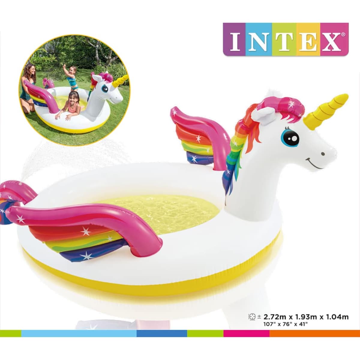 Intex Basenik w kształcie jednorożca z natryskiem, 272x193x104 cm