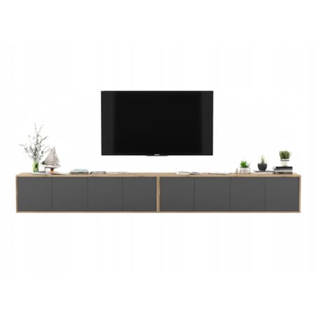 Wisząca Szafka RTV Loft Komoda RTV Dąb Wotan Grafit MAT 300 cm