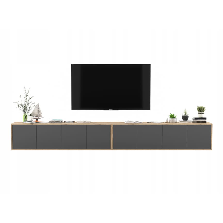 Wisząca Szafka RTV Loft Komoda RTV Dąb Wotan Grafit MAT 300 cm