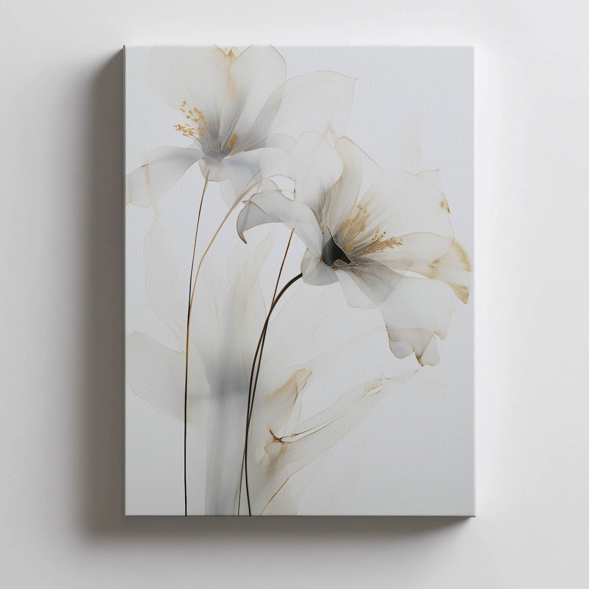 Białe Lilie ze Złotym Blaskiem, 30x40 cm, bez ramy, płótno premium na blejtramie