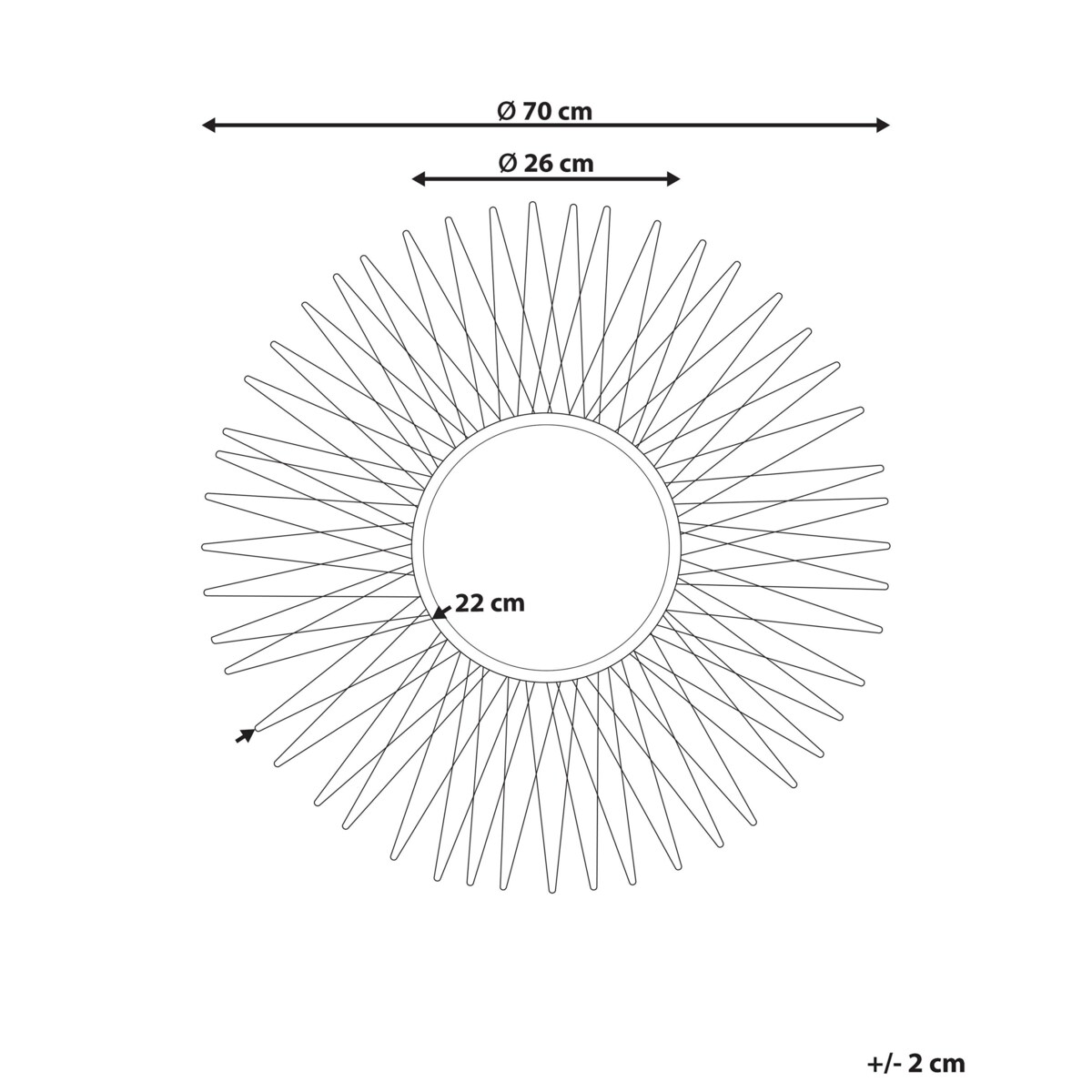 Metalowe lustro ścienne słońce ø 70 cm złote SAUMUR