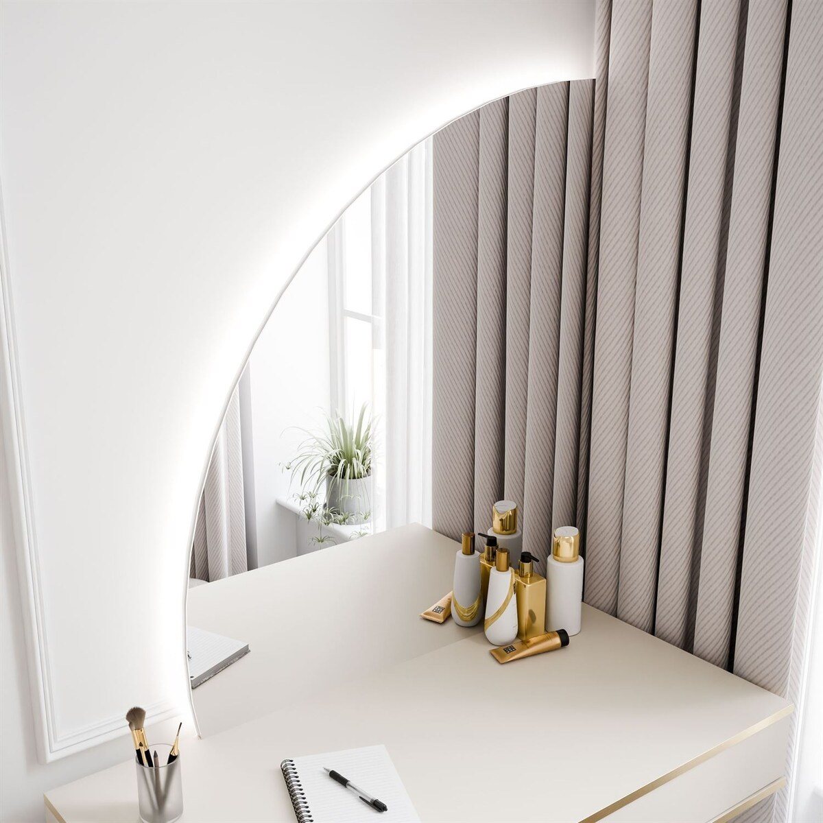 Toaletka OXFORD z lustrem i oświetleniem LED, lewa, kaszmir