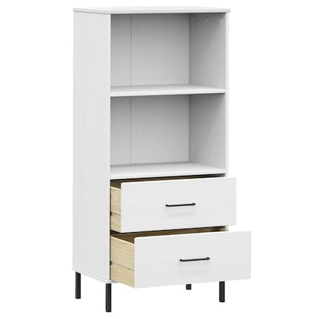 vidaXL Regał OSLO z 2 szufladami, biały, 60x35x128,5 cm, lite drewno