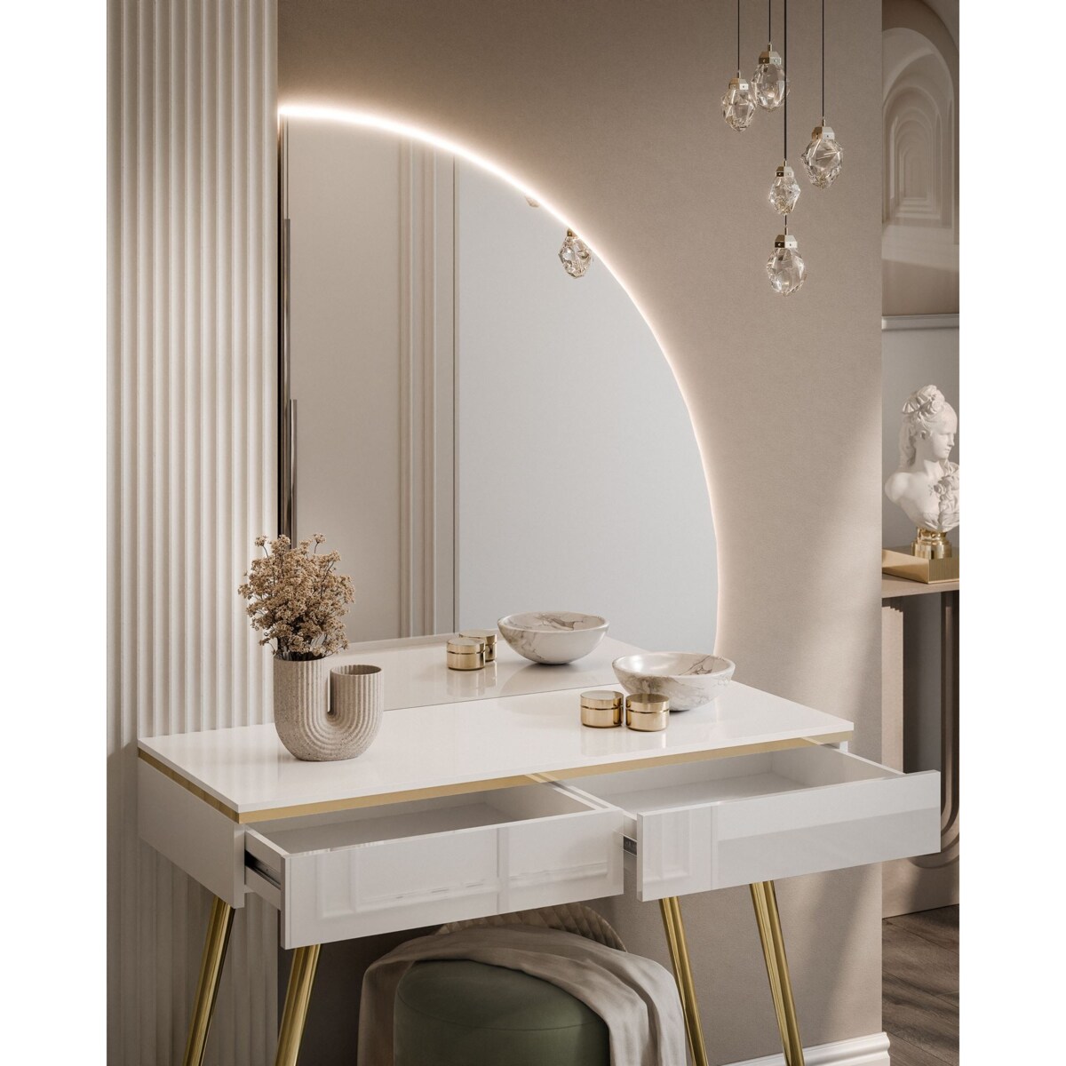 Toaletka AURORA-SQ biały połysk z lustrem prawym