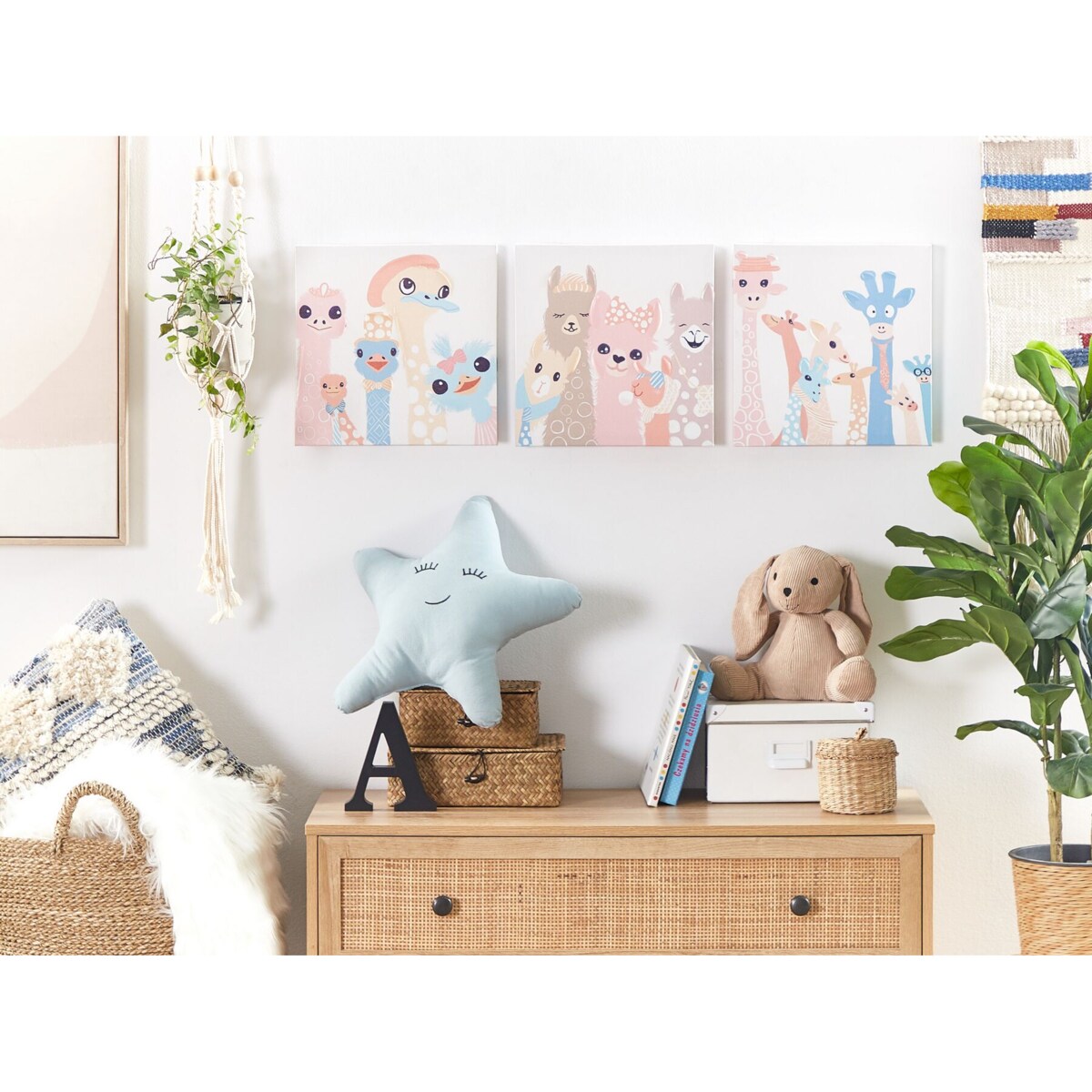 Zestaw 3 obrazów na płótnie zwierzęta 30 x 30 cm kolorowy TILLIA