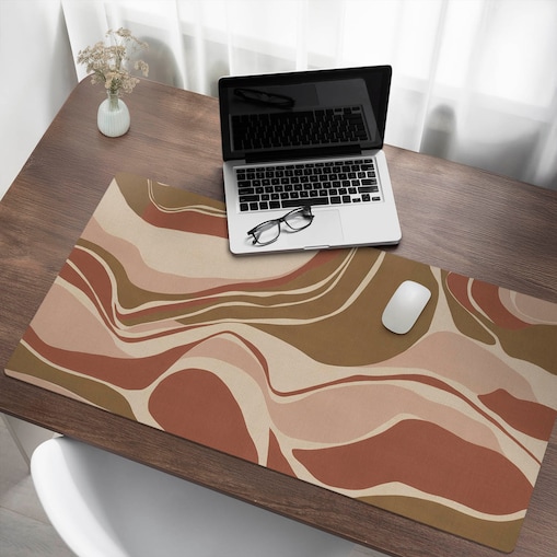 Beżowa mata na biurko Abstrakcyjne fale, 120x60 cm